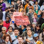 Protesters march against police brutality in Oakland, California.