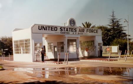 old photo of entrance to abandoned air base in California
